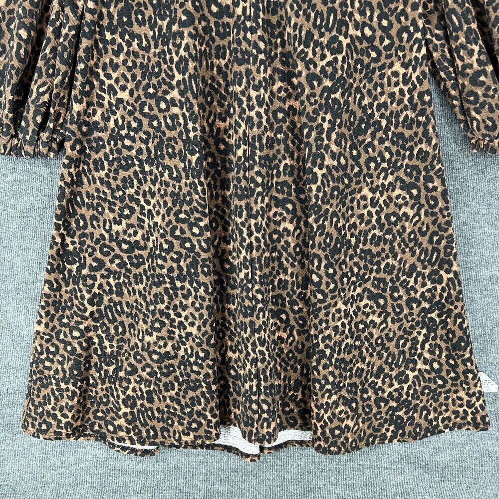 ASOS Design Leopard Print Midi Dress Womens 14 A-Line Double V-Neck Crinkle - Picture 3 of 9